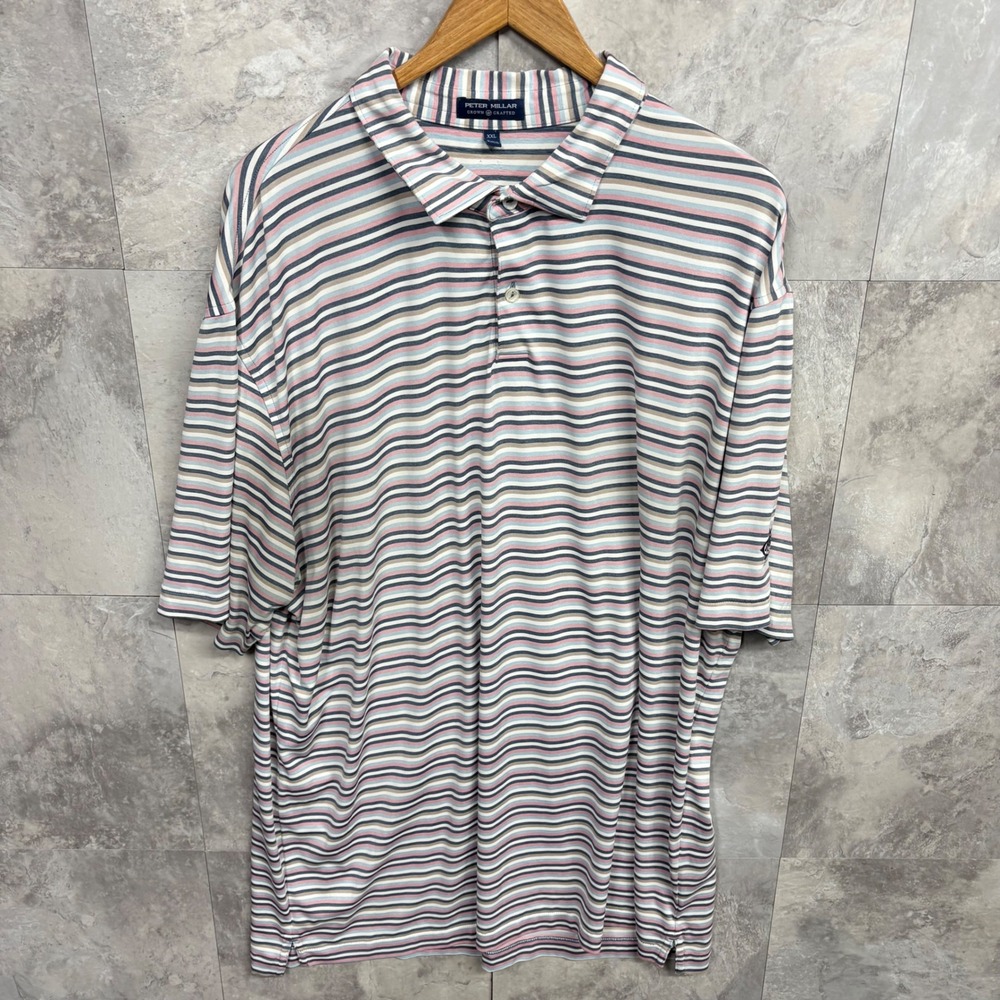 Peter Millar Crown Crafted Mens XXL Polo Striped Short Sleeve Golf Blue Pink